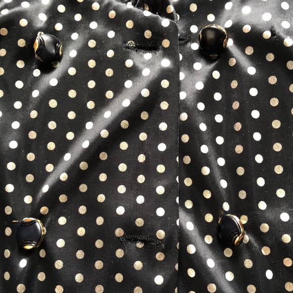 VINTAGE 80's Shiny Black & Gold Dots Plunge V Neck Button Front Blouse Size 6 - Picture 3 of 6